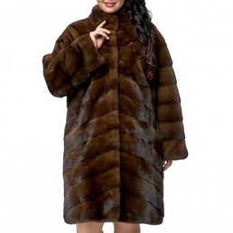 Норковая шуба с воротником-стойкой 100см (Орех)