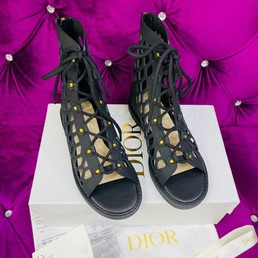 Женские высокие сандалии Christian Dior кожаные черные