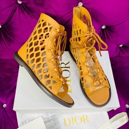 Женские высокие сандалии Christian Dior кожаные оранжевые