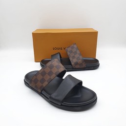 Мужские шлепанцы Louis Vuitton 2021-2022 черные с коричневым