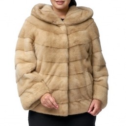 Норковая шуба с капюшоном 70см (Бежевый)