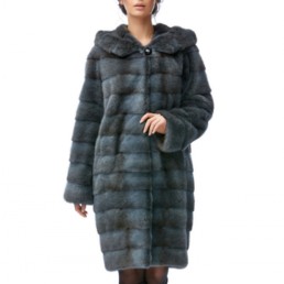 Норковая шуба с капюшоном 100см (Темный графит)