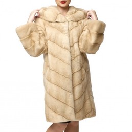 Норковая шуба с капюшоном 90см (Бежевый)