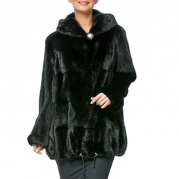 Норковая шуба с капюшоном 80см (Черный)