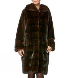 Норковая шуба с капюшоном 100см (Коричневый)