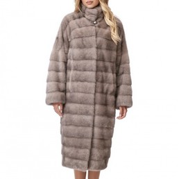 Норковая шуба с воротником-стойкой 110см (Серый)