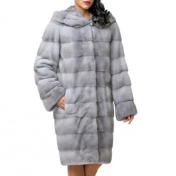 Норковая шуба с капюшоном 100см (Серый)