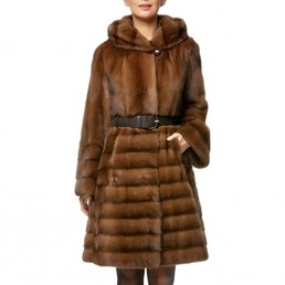 Норковая шуба с капюшоном 90см (Орех)