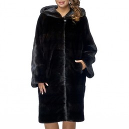 Норковая шуба с капюшоном 100см (Черный)