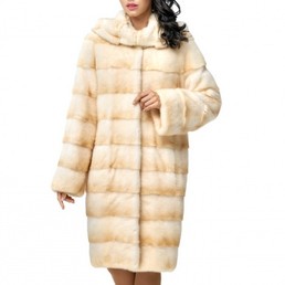 Норковая шуба с капюшоном 100см (Бежевый)