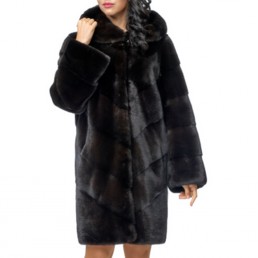 Норковая шуба с капюшоном 90см (Черный)