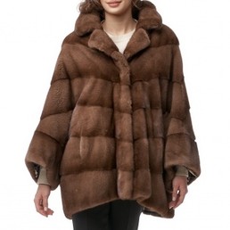 Норковая шуба с английским воротником 70см (Бежевый)