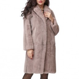 Норковая шуба с английским воротником 90см (Пудра)