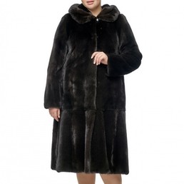 Норковая шуба с воротником-стойкой 110см (Черный)