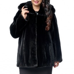 Норковая шуба с капюшоном 70см (Черный)