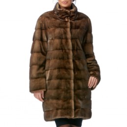 Норковая шуба с воротником-стойкой 90см (Орех)