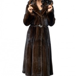 Норковая шуба с капюшоном 110см (Коричневый)