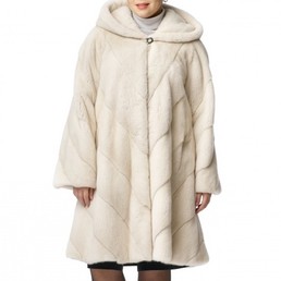 Норковая шуба с капюшоном 90см (Молочный)