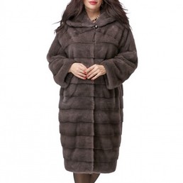 Норковая шуба с капюшоном 110см (Серый)