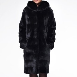 Норковая шуба с капюшоном 100см (Черный)
