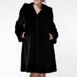 Норковая шуба с капюшоном 100см (Черный)