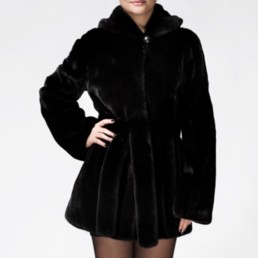Норковая шуба с капюшоном 70см (Черный)
