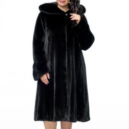 Норковая шуба с капюшоном 110см (Черный)