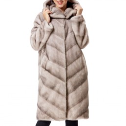 Норковая шуба с капюшоном 100см (Бежевый)