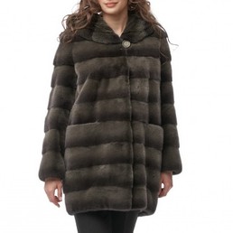 Норковая шуба с капюшоном 80см (Зеленый)