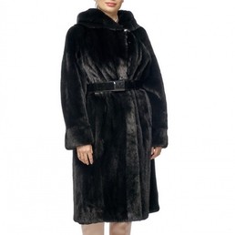 Норковая шуба с капюшоном 110см (Черный)