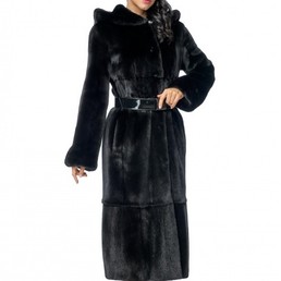 Норковая шуба с капюшоном 110см (Черный)