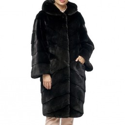 Норковая шуба с капюшоном 100см (Черный)