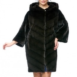 Норковая шуба с капюшоном 90см (Черный)