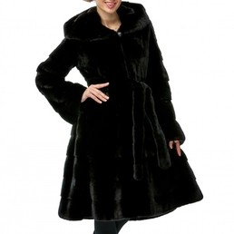 Норковая шуба с капюшоном 100см (Черный)