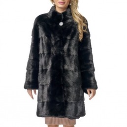 Норковая шуба с воротником-стойкой 90см (Черный)