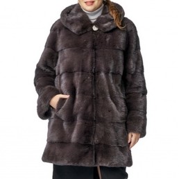 Норковая шуба с капюшоном 90см (Уголь)