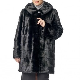 Норковая шуба с капюшоном 90см (Черный)