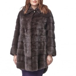 Норковая шуба с капюшоном 90см (Коричневый)