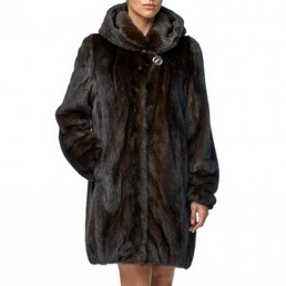 Норковая шуба с капюшоном 90см (Коричневый)