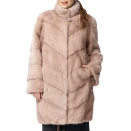 Норковая шуба с воротником-стойкой 90см (Пудра)