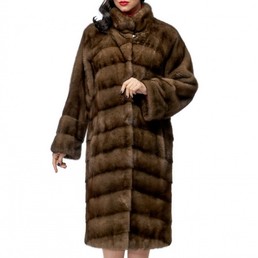 Норковая шуба с воротником-стойкой 110см (Коричневый)