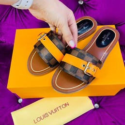 Шлепанцы Louis Vuitton 2021-2022 монограмма коричневые с оранжевым