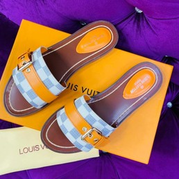 Шлепанцы Louis Vuitton 2021-2022 монограмма голубые с оранжевым