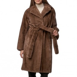 Норковая шуба с английским воротником 100см (Бежевый)