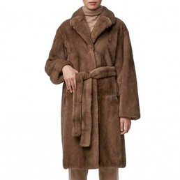 Норковая шуба с английским воротником 100см (Бежевый)