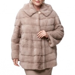 Норковая шуба с капюшоном 80см (Пудра)