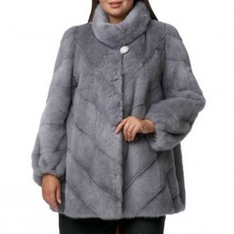 Норковая шуба с воротником-стойкой 80см (Серый)