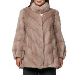 Норковая шуба с воротником-стойкой 80см (Пудра)