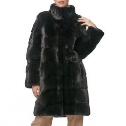 Норковая шуба с воротником-стойкой 90см (Черный)