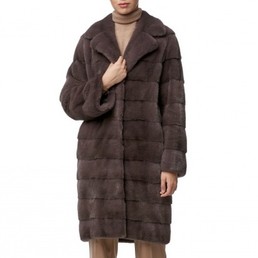 Норковая шуба с английским воротником 100см (Черника)